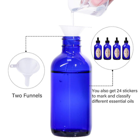 12 Pack 4oz Cobalt Blue Glass Bottles with Glass Eye Droppers, Essential Oils, Perfumes & Lab Chemicals