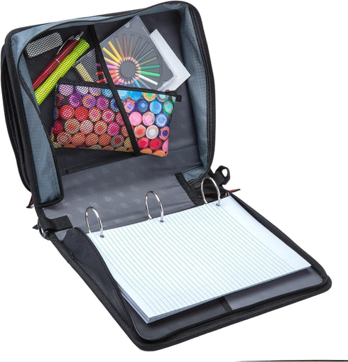 Case-It 2 Inch 3 D-Ring Zipper Binder with Padded Laptop Case, Shoulder Strap, LT-117, Black