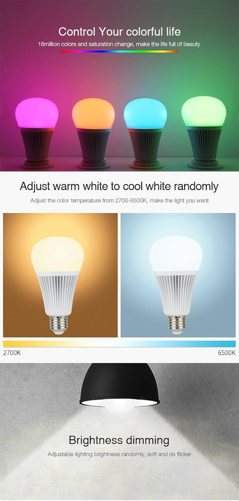 DMX512 Bulb 9W DMX512 DMX512 LGIDTECH LED Light Miboxer RGB+CCT Color Changing and Color Temperature Adjustable, Work