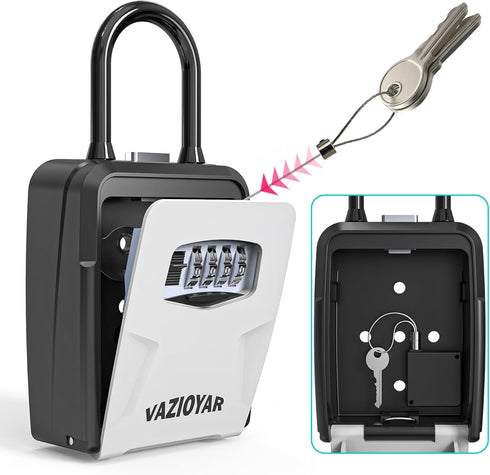 Key Lock Box with Retractable Key Tether and Removable Shackle
