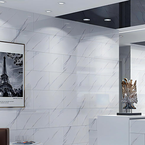 Glossy Marble Contact Paper, White Peel and Stick Wallpaper for Cabinets, 15.7 x78.7 Waterproof Vinyl
