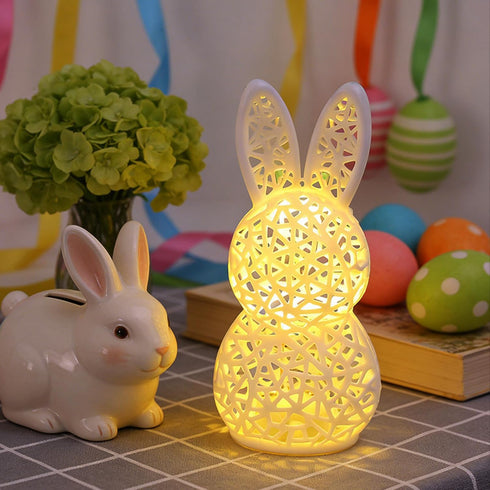 BLESOUYI 3D 1 Pack Easter Lamp Bunny Night Light Figurine Printed LED Hollow Out Rabbit Lamp, Decorative Ornament