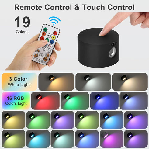 2PC 19 Dimmable 5000mAh 360Rotate Lightess LED Wall Sconces, Colors Wall Mounted Lamp with Rechargeable Battery