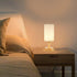 Shade,Cozy Small Bedside Table Lamp for Bedroom,Natural Round Wood Base&Fabric Linen Night Table Light for Study
