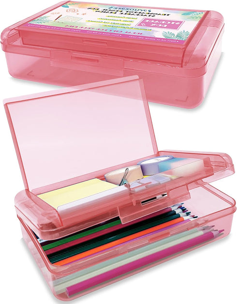 Double Layer Large Capacity Pencil Box, Plastic Translucent Pencil Box, Hard Pencil Cases with Snap-Tight Lid, 1 Pack