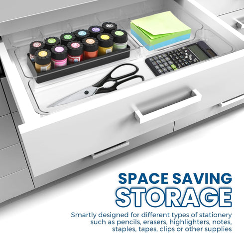 Manaloom Desk Drawer Organizer Tray, 9 Storage Compartments for Home and Office, Clear, 2 Pack
