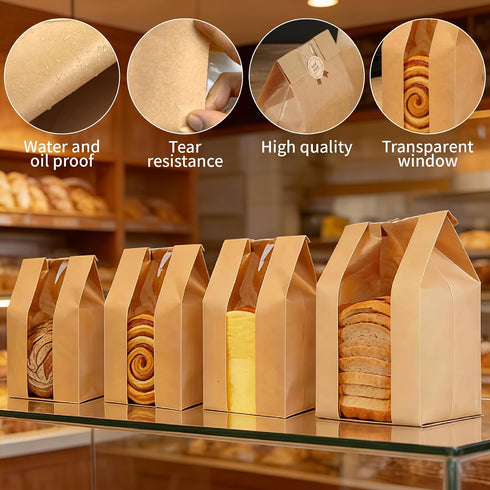 CllyCnny 40 Packaging 40 Pcs Paper Bread Bags for Homemade Bread, Sourdough Bags with Window - Loaf Bakery Bags