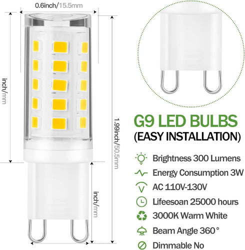 G9 Bulbs, 3W, 300Lm 30W Bulbs Bulbs, Dimmable (Pack 5) (3000K Led Light Halogen Equivalent, Energy Saving Led