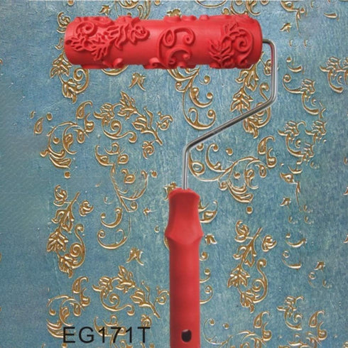 Auniwaig Embossing Rubber Paint Roller Brush - Red 12.59 Inch for Household Wall Painting, DIY Art Tools