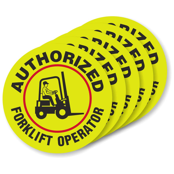 SmartSign Pack of 5 Hard Hat Labels “Authorized Fork Lift Operator” | Retro-Reflective, 2" Circle