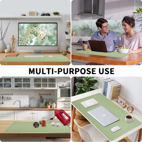 Decor(31.515.7 Inches) Light Green Desk Mat with Stitched Edges, Large Mouse Pad, Non-Slip Desk Protector Mat, Leather