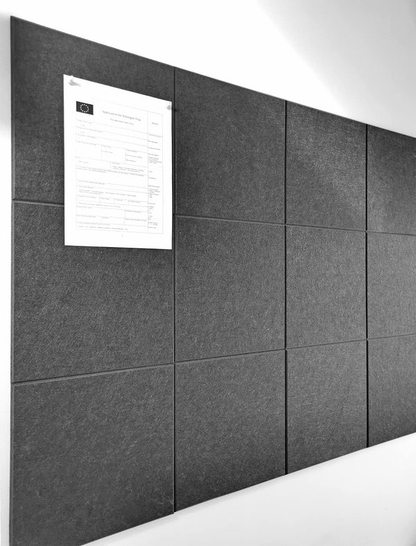 Black Cork Board 47"x35" - 12 Pack Felt Wall Tiles with Removable Adhesive Tabs, Large 48 x 36 inches
