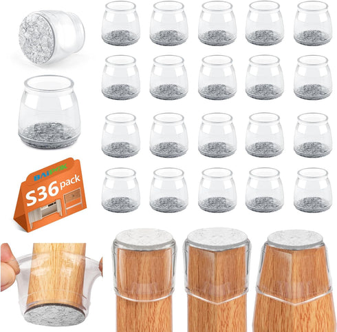 BAIPOK 36Pcs Round Chair Leg Floor Protectors, Silicone Caps with Felt Bottom for Hardwood Floors, Clear