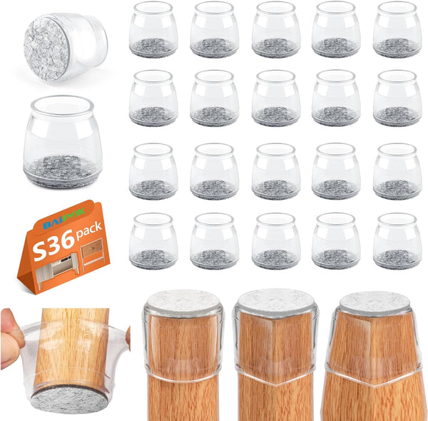 BAIPOK 36Pcs Round Chair Leg Floor Protectors, Silicone Caps with Felt Bottom for Hardwood Floors, Clear