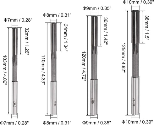 uxcell 9pcs Chucking Reamer Set, High Speed Steel H7 Tolerance, Straight Flute Milling Cutter for Lathe Machine