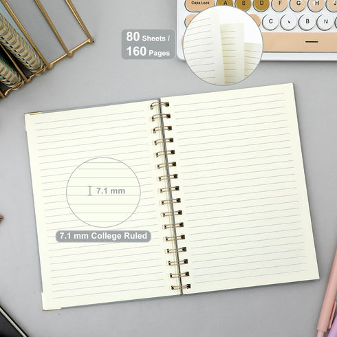 Hardcover Spiral Notebook, College Ruled, A5 Small, 5x7, 160 Pages, Aesthetic Note Taking for School