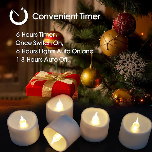 Flickering Flameless Led Tealight Candles with Timer, 6 Hours On and 18 Hours Off in 24 Hours Cycle Automatically Battery Votive Candles for Home Decoration,12 Pack,Warm White by Anziner