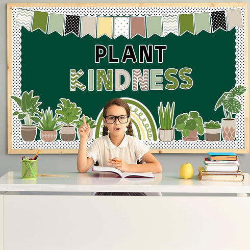 ZOiiWA 98 Pcs Summer Greenery Bulletin Board Decorations, Plant Kindness Set for School Home Office Wall Decor