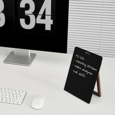 Desktop Black Glass Dry Erase Whiteboard, Small Portable White Board Easel for Desk, Reusable Notepad