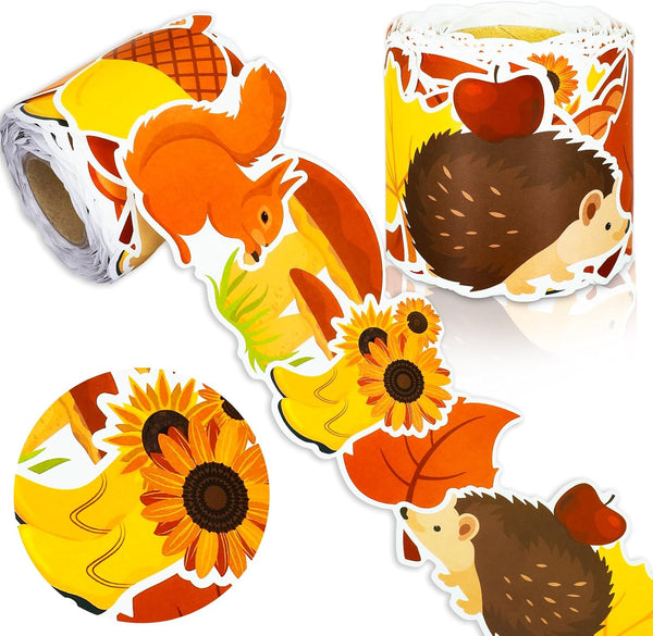 Whaline 66FT Fall Bulletin Board Trim Autumn Leaves Pumpkin Squirrel Hedgehog Sunflower Mushroom Decor for Classroom