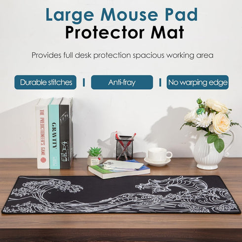 Japanese Sea Wave Waterproof Mouse Pad, Large Anti-Slip Keyboard Pad, Extended Kanagawa Desk Mat for Gamer, Office &