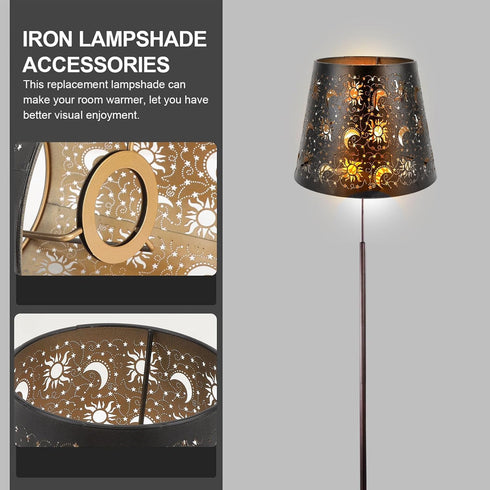 Gsycle E26 E27 Hollow Metal Lampshade, Clamp-On Lamp Shade with Sun Moon Stars Cutout Design Carved Iron Lampshade