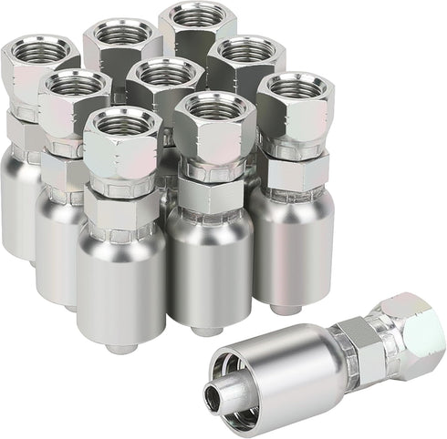 3/8’’ Hose x 3/8’’ JIC 37 Degree Female Swivel Hydraulic Hose Crimp Fittings, 10PCS Set
