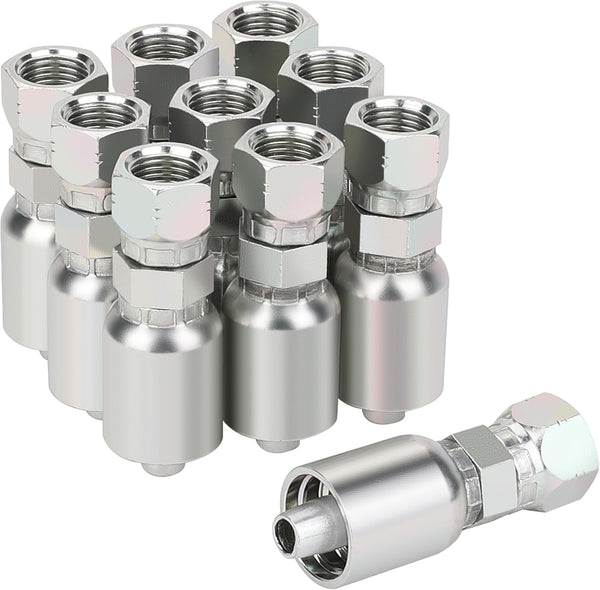 3/8’’ Hose x 3/8’’ JIC 37 Degree Female Swivel Hydraulic Hose Crimp Fittings, 10PCS Set