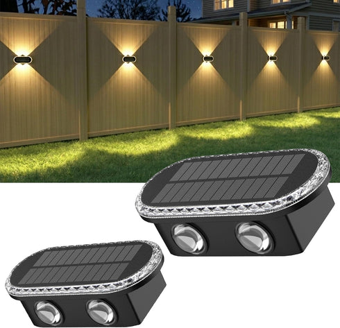 Ellasay Fence Lights Solar Powered: Outdoor LED Wall Lighting Dual Beam and