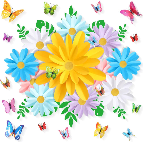 Geyee 40 Pcs 3D Paper Flower Bulletin Board Decorations Set, Colorful Paper Flowers and Butterflies for Classroom