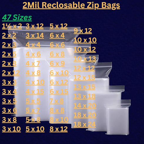 Reclosable Zip Poly Bags 5x7 & 100 Bags - 2 Mil Clear Plastic with Resealable Lock Seal Zipper, Durable Poly Baggies