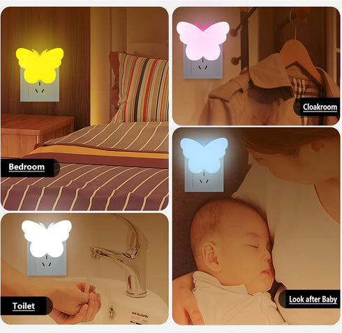 (2 DASITON White Butterfly Night Light Plug Into Wall, Auto Dusk to Dawn Smart Sensor Night Light, Suitable for Living