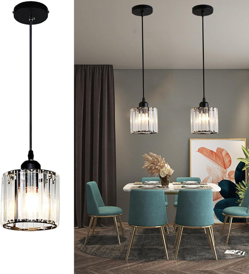 Meimond Crystal Pendant Lights Black 1 Light Cluster Ceiling,Modern Hanging Light Fixture for