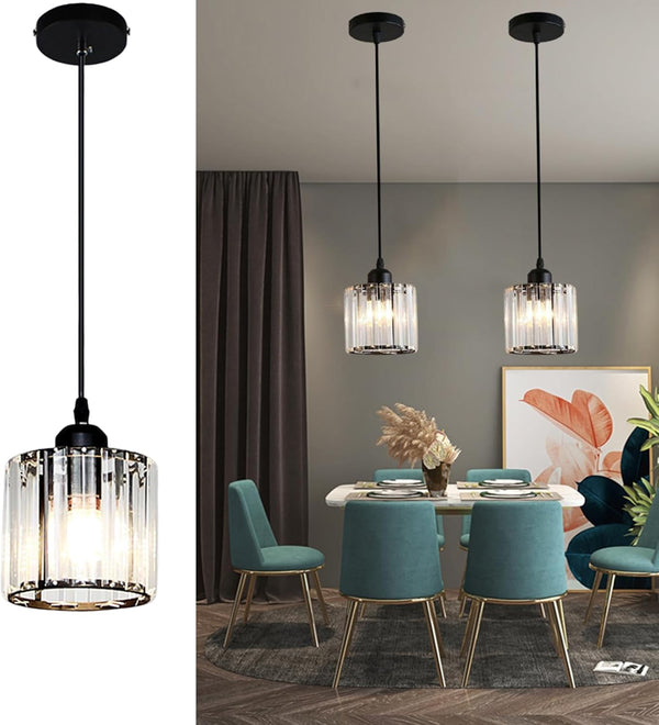 Meimond Crystal Pendant Lights Black 1 Light Cluster Ceiling,Modern Hanging Light Fixture for