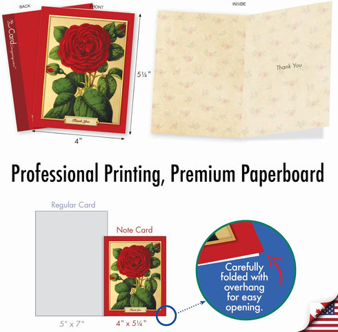 The Best Card Company 10 Assorted Thank You Notes Boxed Set, 4 x 5.12 Inch with Envelopes, Retro Roses