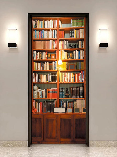 artfanke 3D Retro Bookcase Door Sticker Peel and Stick 33.5"x84.6"- Self-Adhesive Bookshelf