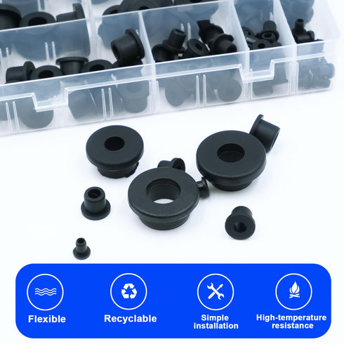 uillcuet 82PCS 5 Grommets Grommet Grommets Grommets, Sizes Silicone Rubber Kit for Wiring, Black Rubber Hole Assortment