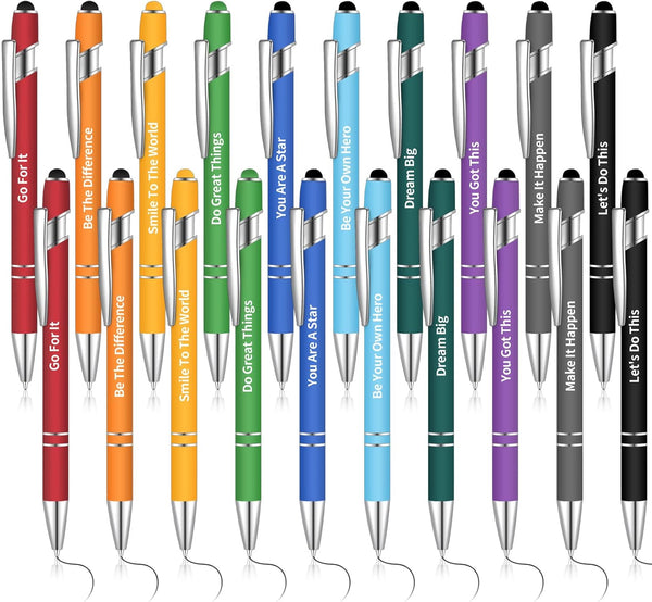 Teling Black Ink Ballpoint Pens with Optimistic Quotes - 20 Pieces