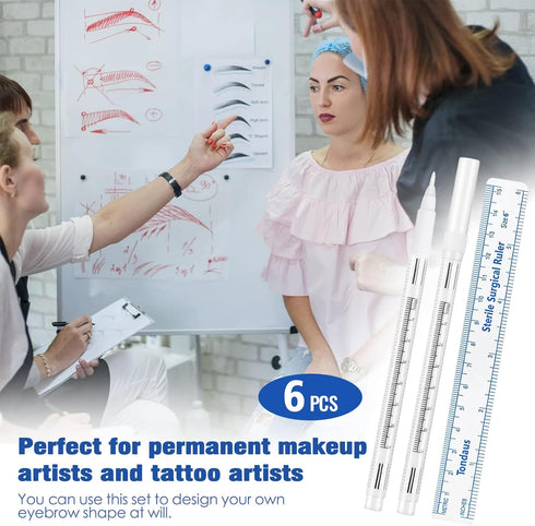6 Pcs Professional Surgical Tip Skin Marker Pen, White Stencil Markers for Eyebrow, Tattoo Skin Marking, Individually
