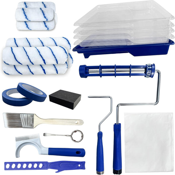 Dekonmon 23Pcs Upgraded Paint Roller Kit - 9"&4" Frames, 4x9"/4x4" Microfiber Covers, Paint