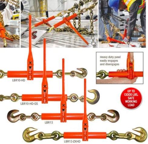 VULCAN Load Binder with 2 Grab Hooks - Ratchet Style, 7100 Pound Safe Working Load, Works with 5/16 Inch or 3/8 Inch