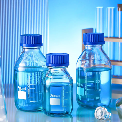 Irenare 8 Pieces Media Storage Bottles Borosilicate Storage Glass Bottle Scientific Round Graduated Media Bottle (500