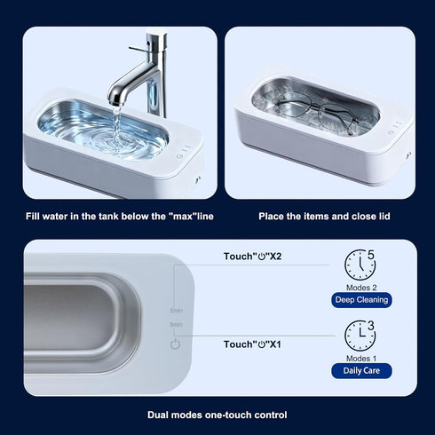 Thsdya Tec 3min/5min 350ml 304 Multifunctional Ultrasonic Jewelry Glass Cleaner - One-Touch Operation Eye Glasses