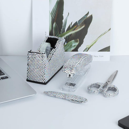 Office Stationery Set, Desk Accessory Kit, Stapler, Tape Dispenser, Ballpoint Pens, Scissors, 4 Piece