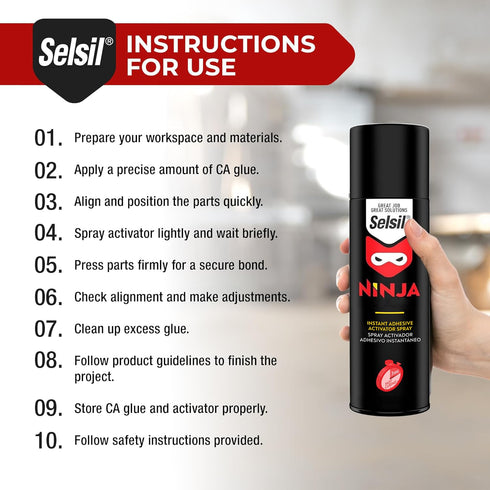 SELSIL CA Glue Activator Spray (2 x 13.50 fl oz) - Fast Clear Adhesive Accelerators for Woodworking, Metal, Plastic (2
