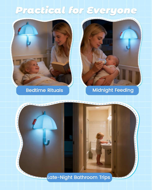 joyful xinghai Kids Night Light Umbrella, Silicone Tap Control Magnetic Bedside Lamp with Time Auto-Off, Cute Portable