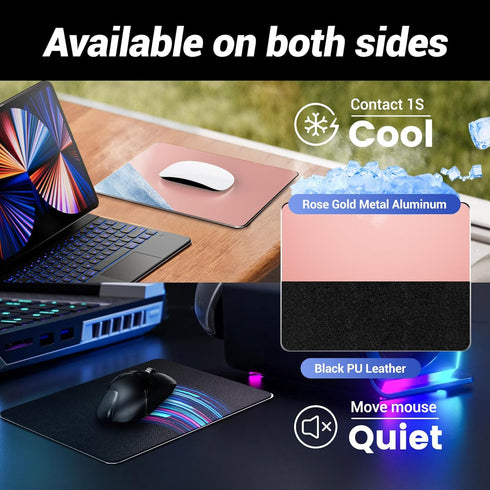 HONKID Metal Aluminum Mouse Pad in Pink, Thin Hard Waterproof Mouse Mat for Laptop and PC