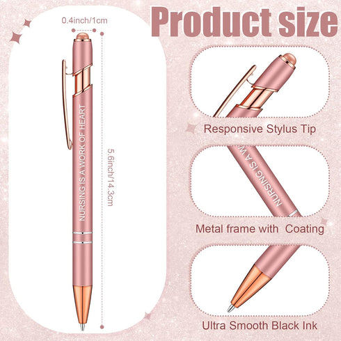 Zonon 12 Pieces Inspirational Motivational Quotes Ballpoint Pens with Stylus Tip Fine Point Smooth Writing Pens Metal Black Ink Pens Stylus Pen Set (Rose Gold,Nurse Style) by Zonon