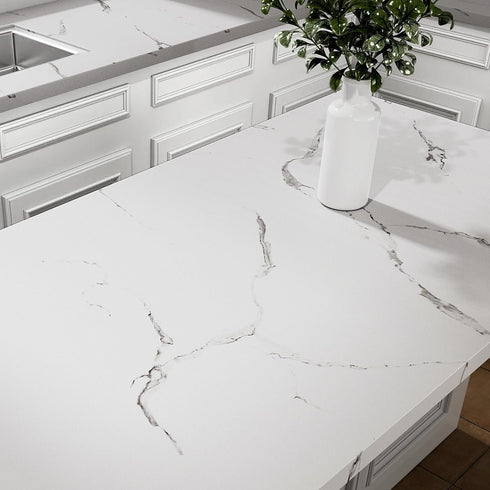 Stickyart White Marble Wallpaper Peel and Stick Thick Marble Contact Paper for Bathroom Countertops, 12"x160" Removable