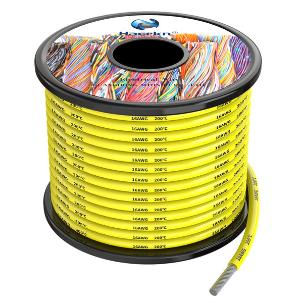 16awg Silicone Electrical Wire Cable, 50ft Yellow, 16 Gauge Hookup Wires Kit, Stranded Tinned Copper Wire